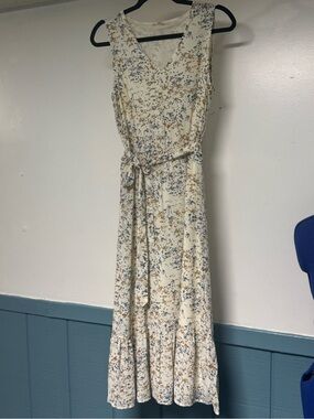 Jane and Delancey Cream Maxi Dress with Blue and Tan Floral Print